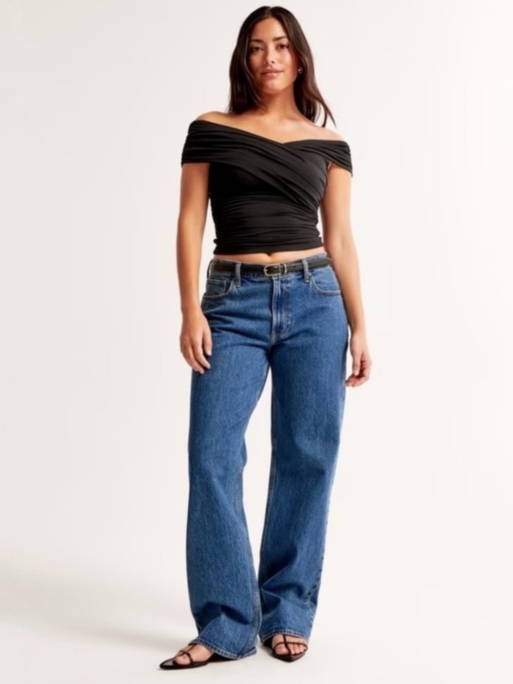 Abercrombie & Fitch A&F Curve Love Blue Low Rise Baggy Jeans